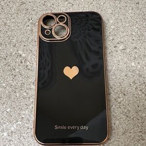 New Black and Gold IPhone 14 Case with Heart Design